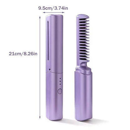 Straight Hair Comb Electric Hot Comb 2 in 1 Upgrade Version Wireless Hair Straightener and Curler USB Charging