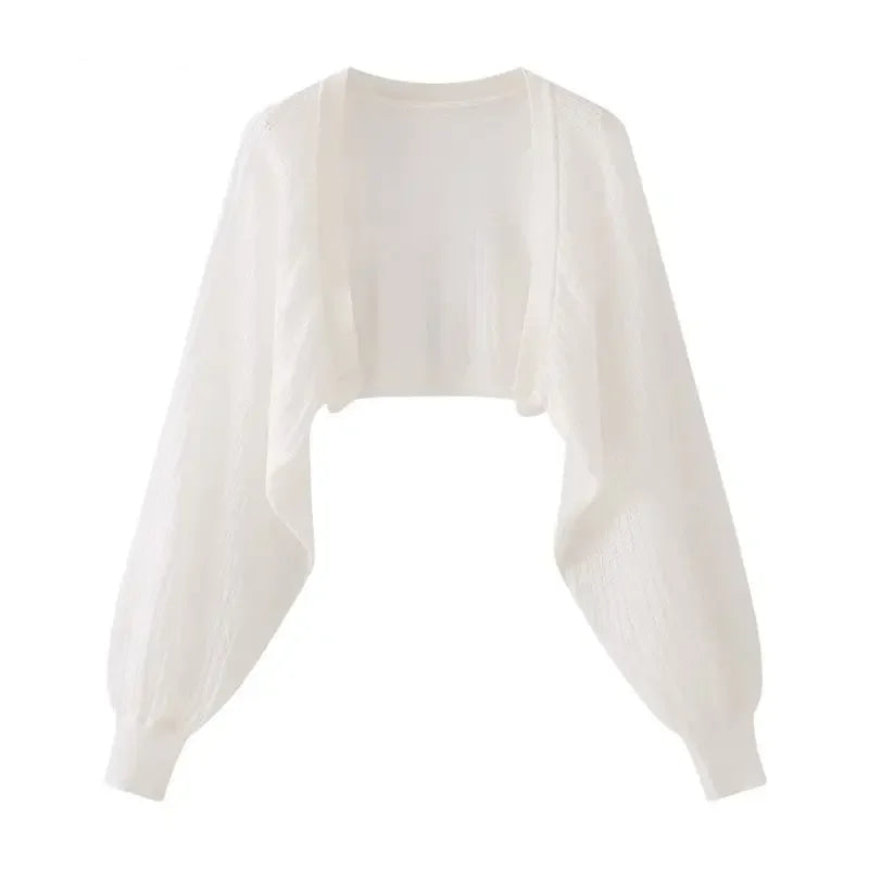 French Ice Silk Knitted Sun-Proof Cardigan Top Women'S Summer Thin Jacket Waistcoat Suspender Skirt Shawl Outer Match Blouse