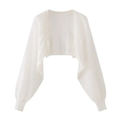 French Ice Silk Knitted Sun-Proof Cardigan Top Women'S Summer Thin Jacket Waistcoat Suspender Skirt Shawl Outer Match Blouse