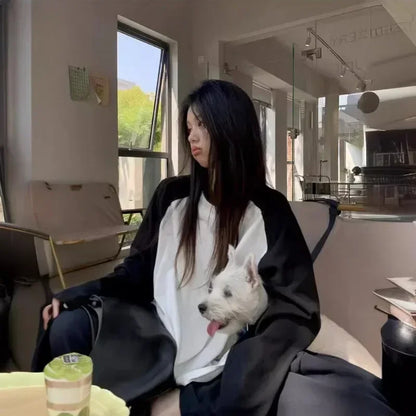 Casual Oversized T Shirt Y2K Tops Harajuku Long Sleeve O-Neck T-Shirts Spring Autumn Black White Patchwork Tees Women Streetwear