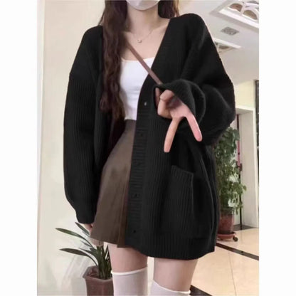 Autumn Winter Women Cardigan Sweater Coats Fashion Female Long Sleeve V-Neck Loose Knitted Jackets Casual Sweater Cardigans