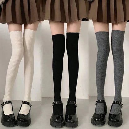 1/3 Pairs Women Classic Striped Knee High Stockings Fashionable Versatile Black White Gray Solid Color Comfortable Stockings ﻿