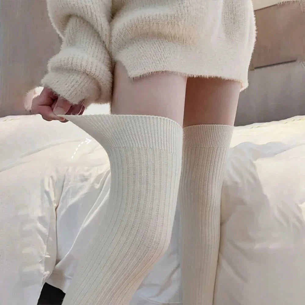 1/3 Pairs Women Classic Striped Knee High Stockings Fashionable Versatile Black White Gray Solid Color Comfortable Stockings ﻿