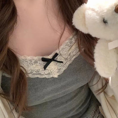 1Pc Women'S Camisole Sleeveless Tank Tops Solid Color Slim Fashion Lace Stitching with Chest Pad