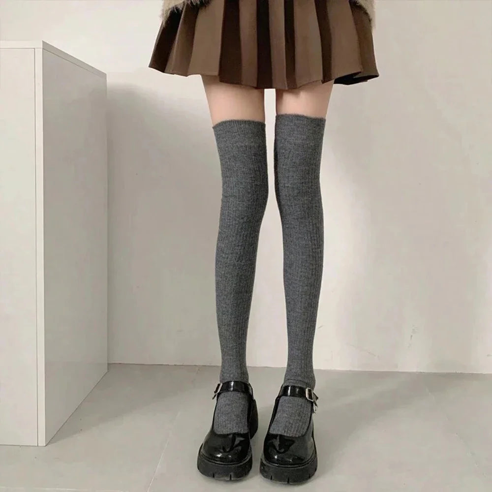 1/3 Pairs Women Classic Striped Knee High Stockings Fashionable Versatile Black White Gray Solid Color Comfortable Stockings ﻿