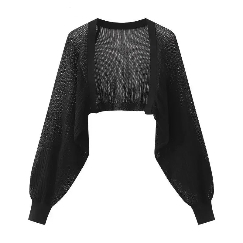 French Ice Silk Knitted Sun-Proof Cardigan Top Women'S Summer Thin Jacket Waistcoat Suspender Skirt Shawl Outer Match Blouse