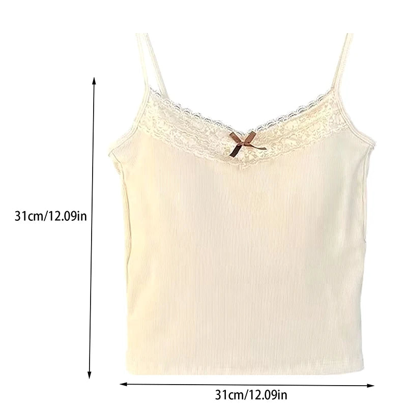1Pc Women'S Camisole Sleeveless Tank Tops Solid Color Slim Fashion Lace Stitching with Chest Pad