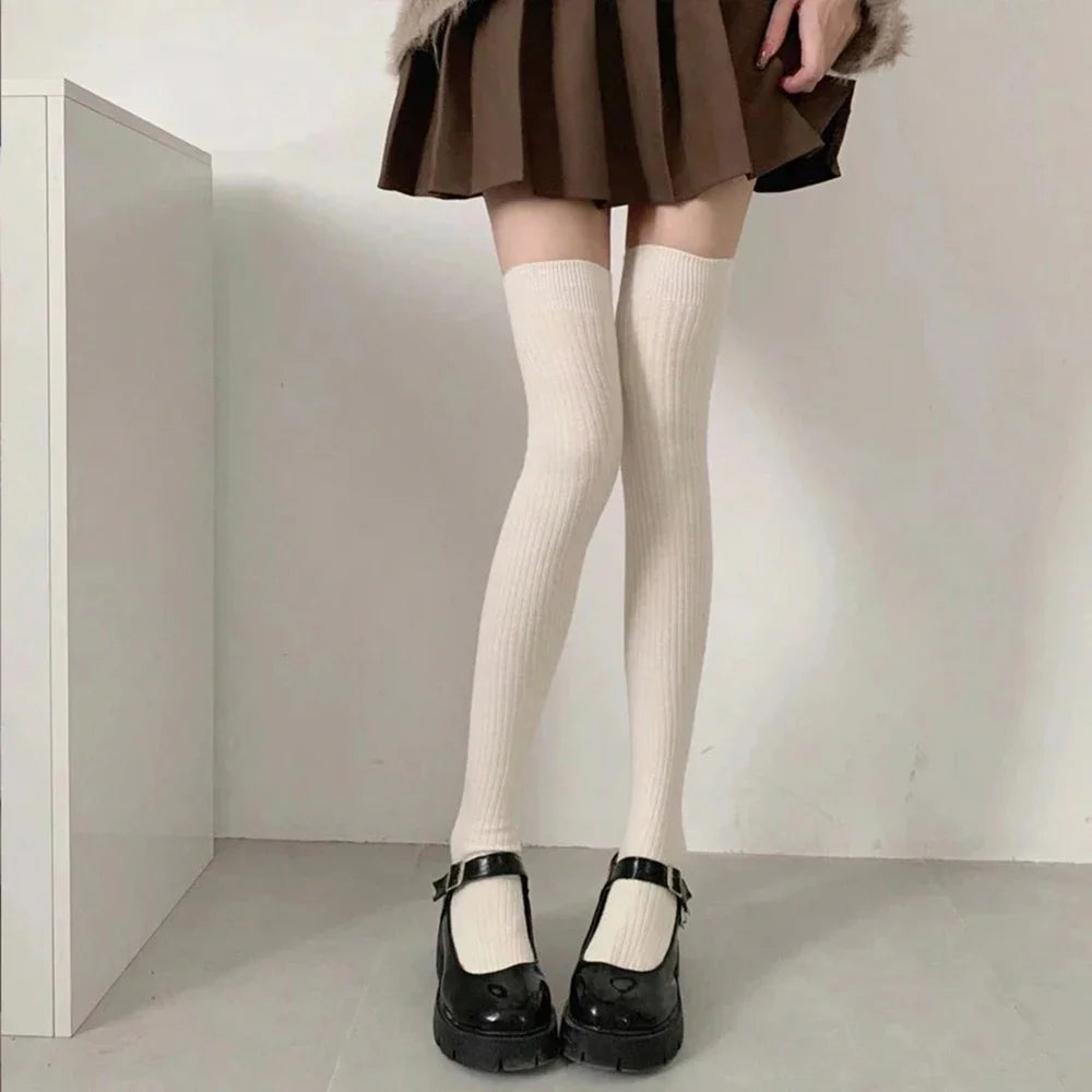 1/3 Pairs Women Classic Striped Knee High Stockings Fashionable Versatile Black White Gray Solid Color Comfortable Stockings ﻿