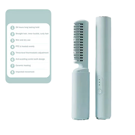 Straight Hair Comb Electric Hot Comb 2 in 1 Upgrade Version Wireless Hair Straightener and Curler USB Charging